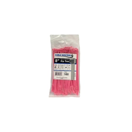 Kable Kontrol Cable Tie, 8 in L, 2.16 in Max Bundle Dia., Pink, Nylon 6/6, 50 lb Strength, 100 PK CT261CL-PINK